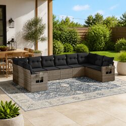 10-Piece Outdoor Sofa Set: Grey Poly Rattan, Cushions Included