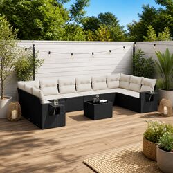 11 Piece Modular Garden Sofa Set with Glass Top