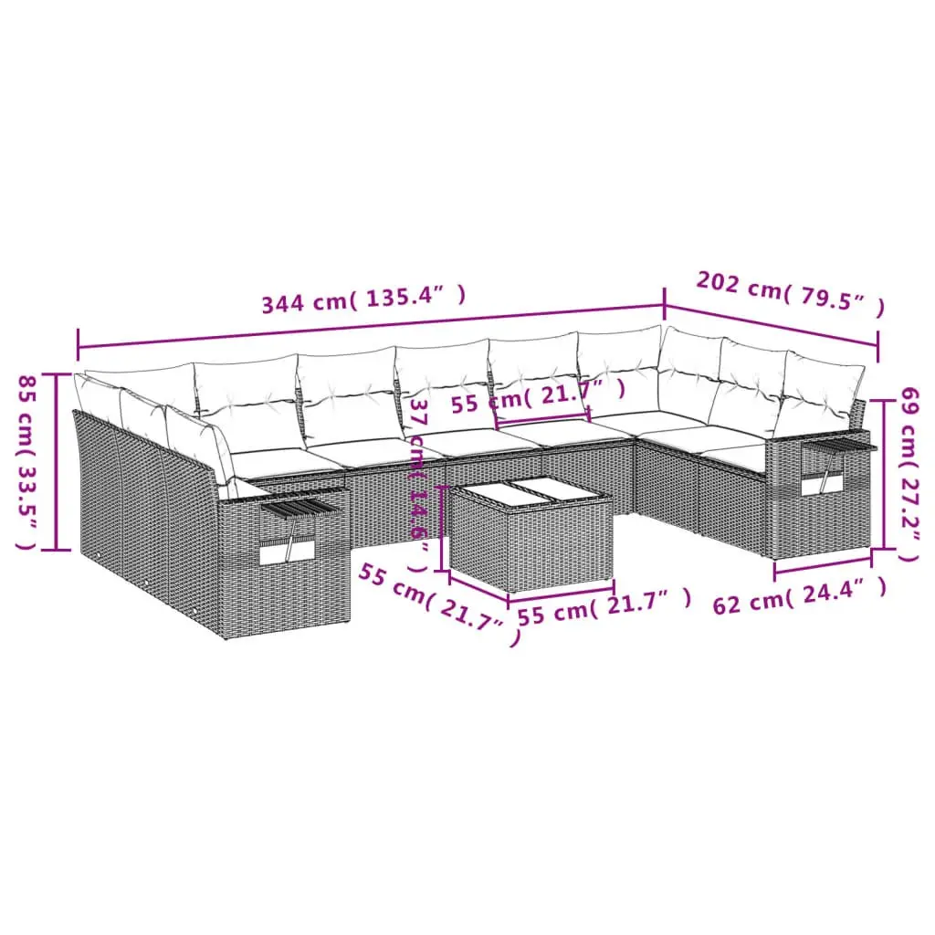 Garden Sofa Set 11 Piece Outdoor Furniture Grey Poly Rattan Modular Patio Lounge