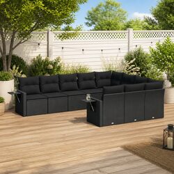 10-Piece Outdoor Sofa Set - Black PE Rattan Furniture