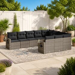 Garden Sofa Set 10 Pieces – Grey PE Rattan Construction