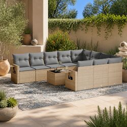 Detailed Specs for 11 Piece Outdoor Sofa Set in Beige