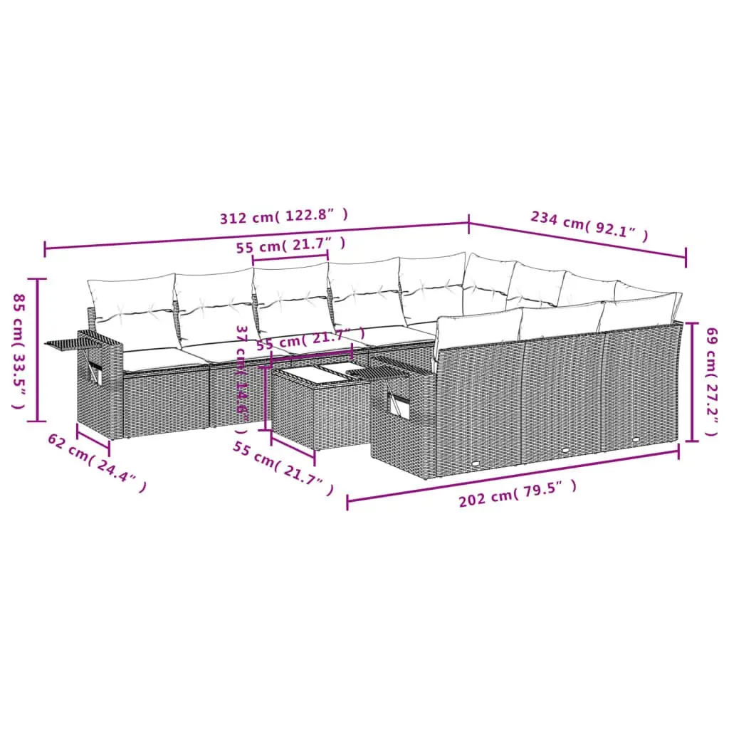 11 Piece Garden Sofa Set for Patio Outdoor Use Grey