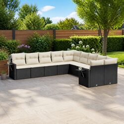 Garden Sofa Set 10 Piece Outdoor Furniture Patio Black Poly Rattan with Cushions