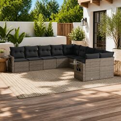 Garden Sofa Set: 10-Piece Grey Modular Outdoor Furniture
