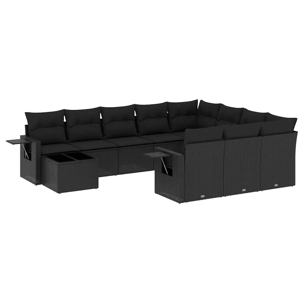 Garden Sofa Set Outdoor Patio Furniture 11 Piece Black Poly Rattan Modular