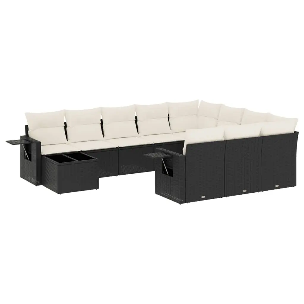 Garden Sofa Set Outdoor Furniture 11 Piece Black Poly Rattan Patio with Cushions