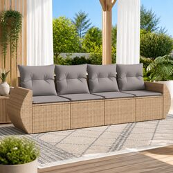 4-Piece Garden Sofa Set: Beige Poly Rattan & Steel Frame