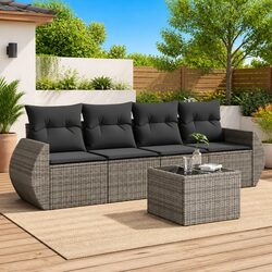 Garden Sofa Set 5 Piece Outdoor Furniture Patio Seating Grey with Cushions Table