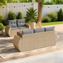 Outdoor Garden Sofa Set: 6 Pieces, Cushions Included