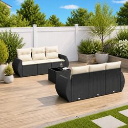 Garden Sofa Set: 7 Pieces in Black Poly Rattan Design