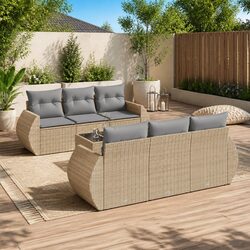 7 Piece Modular Patio Sofa Set: PE Rattan & Glass Top