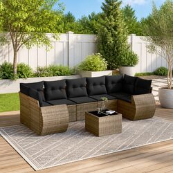 8 Piece Grey Garden Sofa Set with PE Rattan and Glass