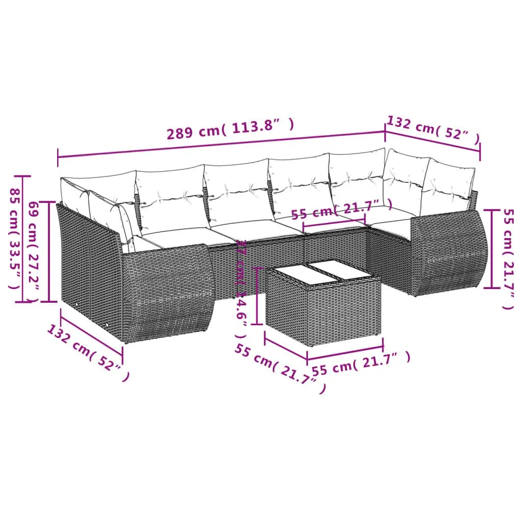 Garden Sofa Set 8 Piece Outdoor Use Grey Poly Rattan with Cushions