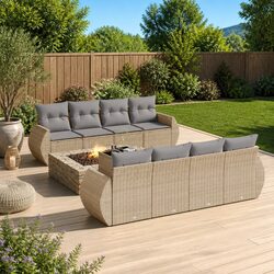 Specifications for 9-Piece Garden Sofa Set: Beige Poly Rattan