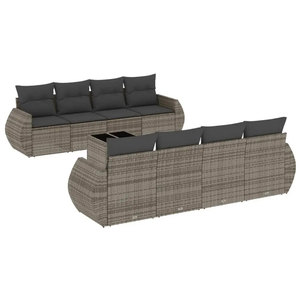 Garden Sofa Set 9 Piece Outdoor Furniture Patio Lounge Grey Poly Rattan with