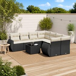 Garden Sofa Set 9 Piece Outdoor Furniture Patio Lounge with Cushions Glass Table