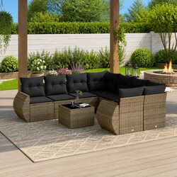Specifications of 9-Piece Grey Poly Rattan Sofa Set