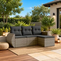 4-Piece Modular Garden Sofa Set with Cushions - Grey