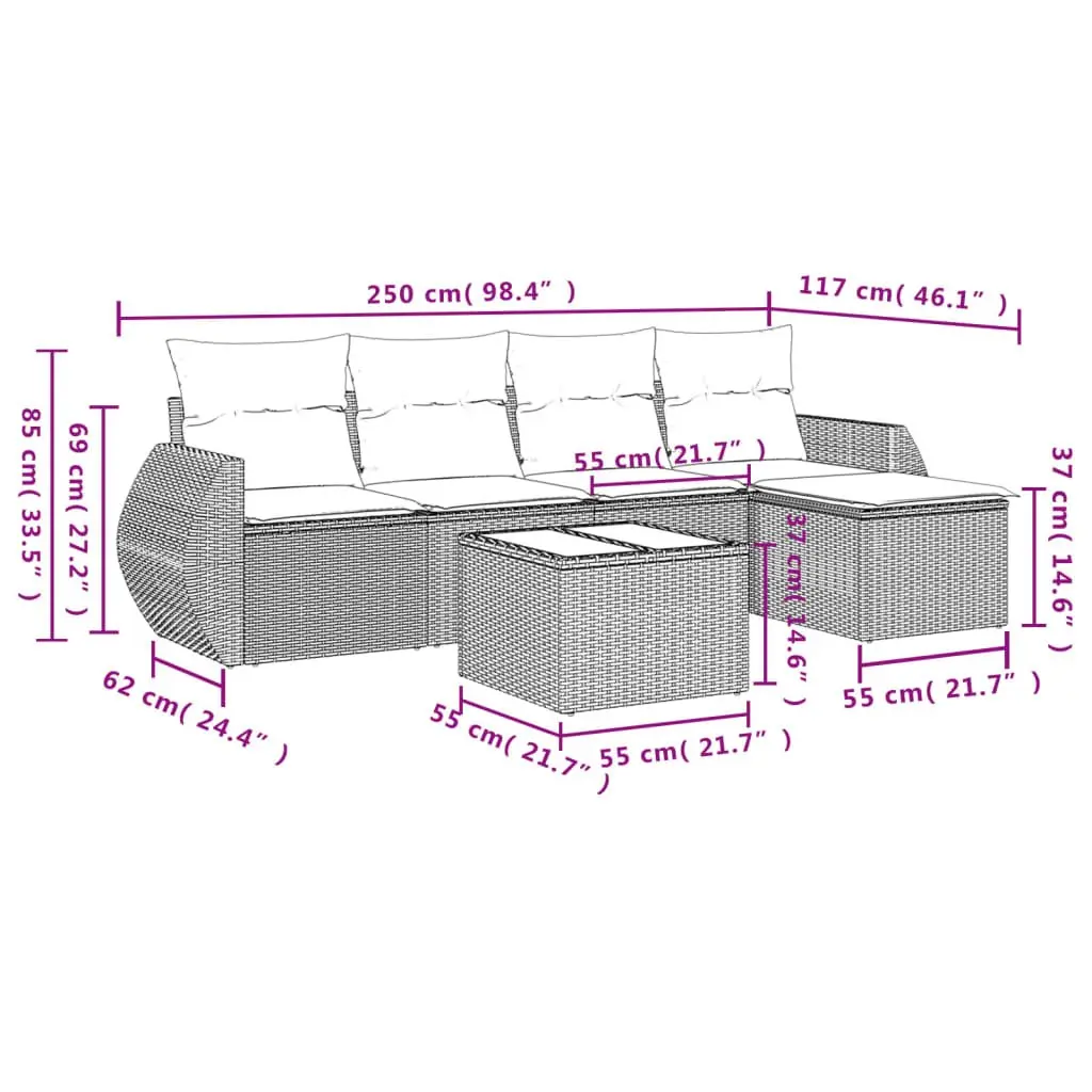 Garden Sofa Set Outdoor Furniture 6 Piece Grey Poly Rattan Patio Lounge