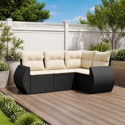 4 Piece Garden Sofa Set with Cushions Black Outdoor Patio Furniture Poly Rattan