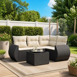 5-Piece Black Outdoor Sofa Set with Cushions and Table