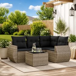5 Piece Outdoor Sofa Set - Grey Poly Rattan Specifications