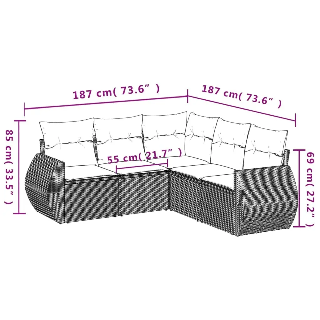 5 Piece Garden Sofa Set for Patio Outdoor Furniture Grey