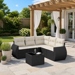 Garden Sofa Set Specifications: 6-Piece Black Rattan Design