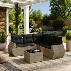 Garden Sofa Set 6 Piece Outdoor Furniture Grey Poly Rattan with Cushions Patio