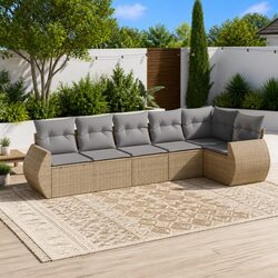 6 Piece Garden Sofa Set: Beige, Modular Design, PE Rattan