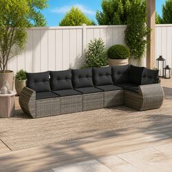 6 Piece Modular Garden Sofa Set: Grey Poly Rattan