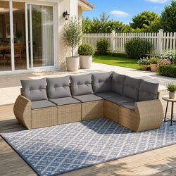 6 Piece Garden Sofa Set with Cushions Beige Outdoor Patio Furniture Modular