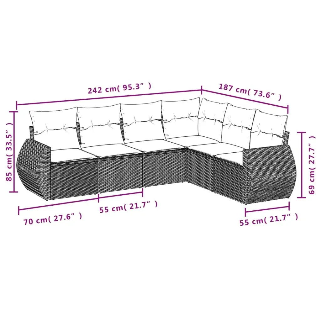 6 Piece Garden Sofa Set Outdoor Furniture Patio Sectional with Cushions Grey