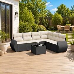 Outdoor Sofa Set Specifications: 7-Piece Black Rattan