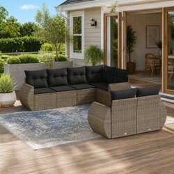 Outdoor Sectional Sofa Set 7 Piece Grey Garden Furniture with Cushions Modular