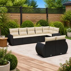 Outdoor Sectional Sofa Set 8 Piece Garden Furniture Black Poly Rattan with