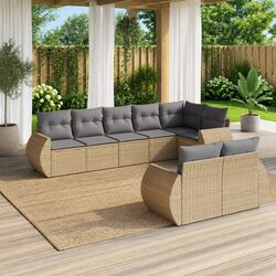 8 Piece Modular Sofa Set in Beige with Cushions