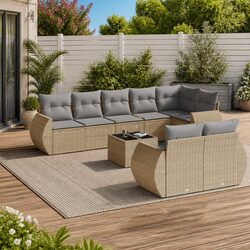 9 Piece Modular Outdoor Sofa Set with Beige Cushions