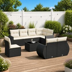 Outdoor Sectional Sofa Set 9 Piece Garden Furniture Black Poly Rattan with