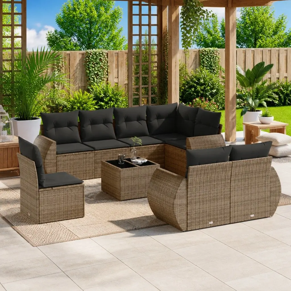 Outdoor Sectional Sofa Set 9 Piece Grey Poly Rattan Garden Furniture Patio