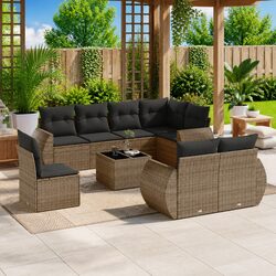 Outdoor Sectional Sofa Set 9 Piece Grey Poly Rattan Garden Furniture Patio