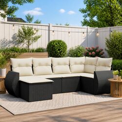 Outdoor Sectional Sofa Set 6 Piece Garden Furniture Black Rattan Modular Seating
