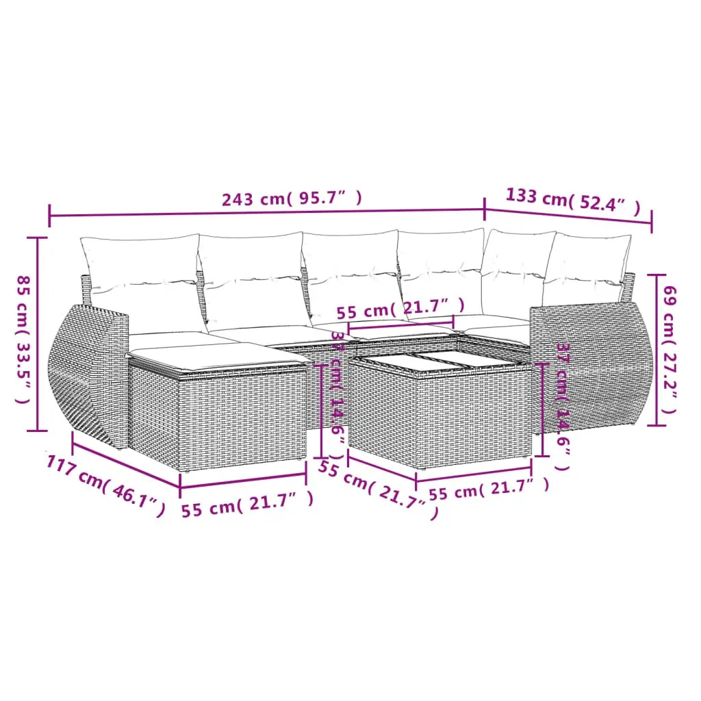 7-Piece Black Outdoor Sectional Sofa Set