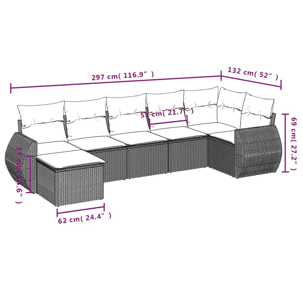 Outdoor Sectional Sofa Set for Garden 7 Piece Black Poly Rattan