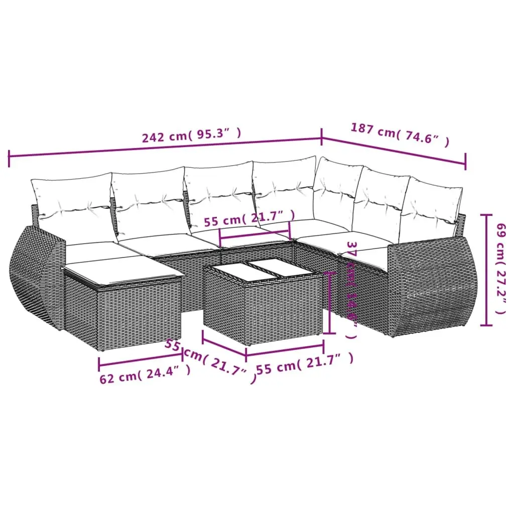 Outdoor Sectional Sofa Set 8 Piece Patio Garden Furniture Black Poly Rattan Modular