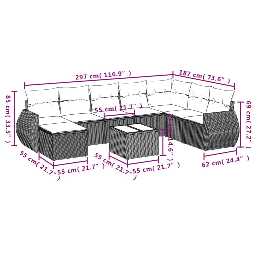 9 Piece Modular Outdoor Sectional Sofa Set
