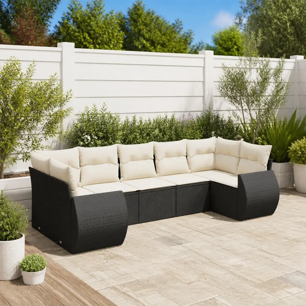 7-Piece Black Rattan Sectional Sofa Set
