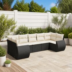 Outdoor Sectional Sofa Set 7 Piece Garden Furniture Black Rattan with Cushions