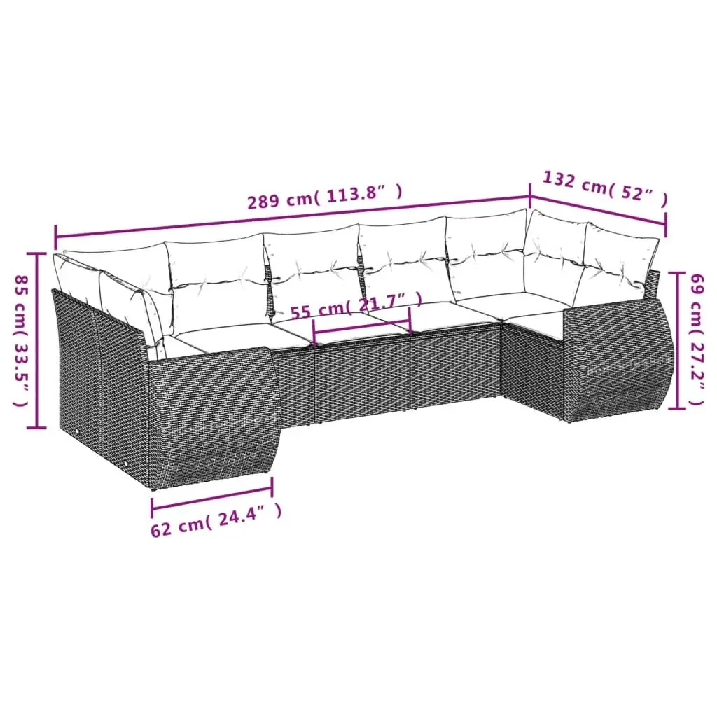 7-Piece Black Rattan Sectional Sofa Set